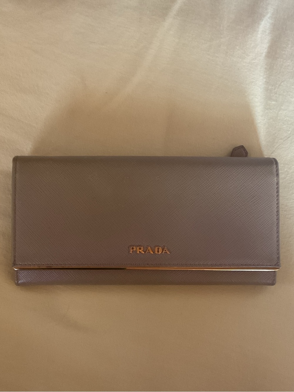 Prada Taupe Saffiano Leather Continental Wallet with Gold Logo - Picture 2 of 11